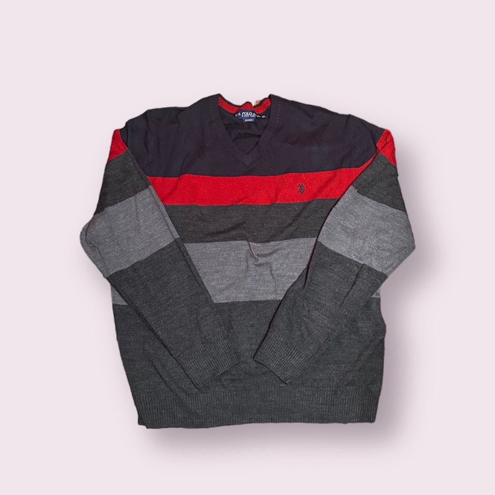 Y2K US Polo Assn. Striped Pullover V Neck Sweater